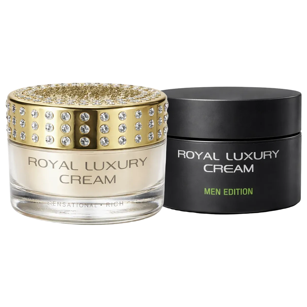 Royal Luxury Paar-Set: der goldene Tiegel der Women Edition neben dem schwarzen der Men Edition, 2 × 50 ml